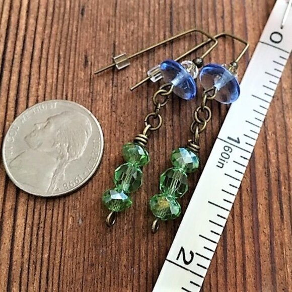 Green and Blue Dangle Earrings,  Handmade Ladies Earrings - Picture 2 of 2